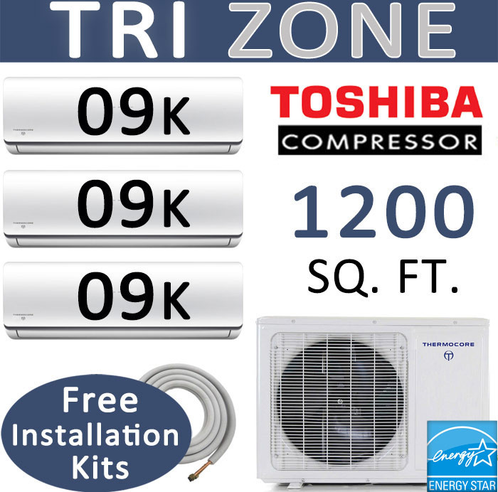 23 SEER Tri Zone Ductless Mini Split Air Conditioner: 9000 BTU x 3 / 25ft Kits gallery