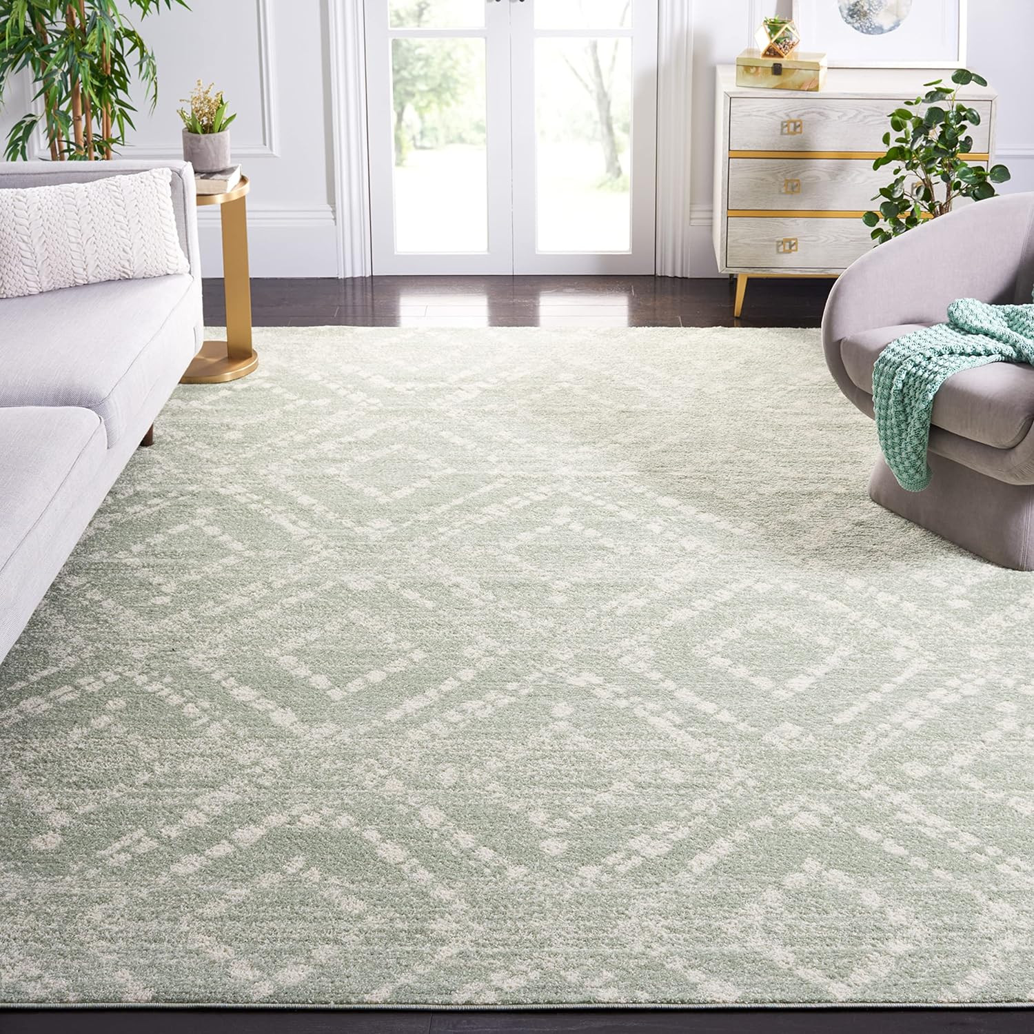 Adirondack 9' x 12' Area Rug - Green & Ivory, Modern Diamond Design gallery