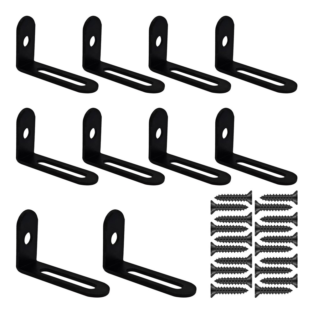 10 PCS 1.5" Black Adjustable L Brackets Heavy Duty Slotted Metal Corner Brace