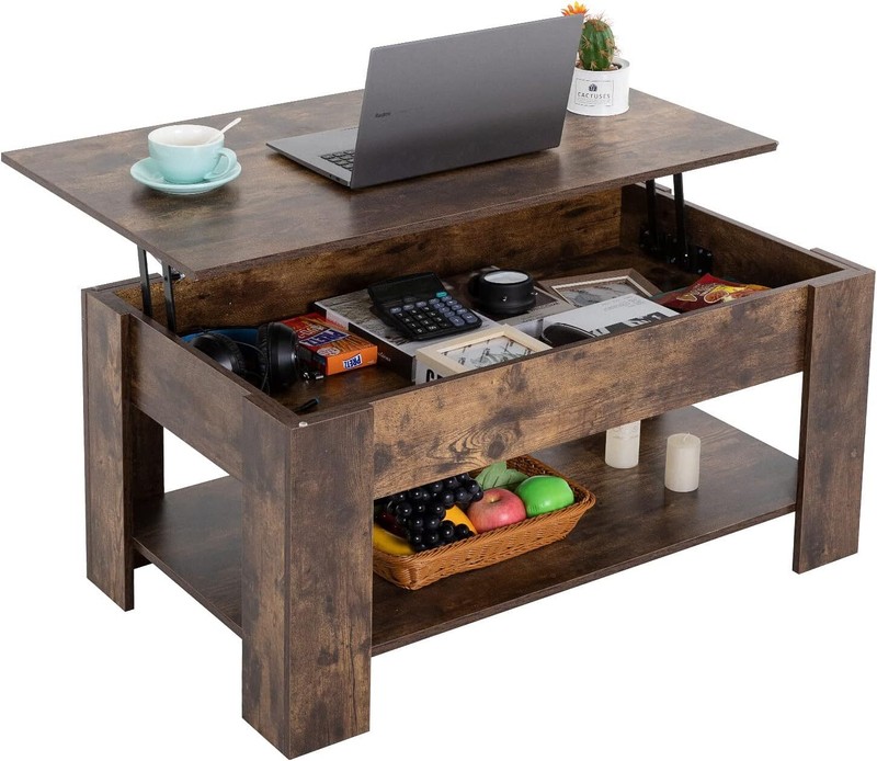 Lift-Top Coffee Table with Hidden Compartment & Storage Shelf for Living Room gallery