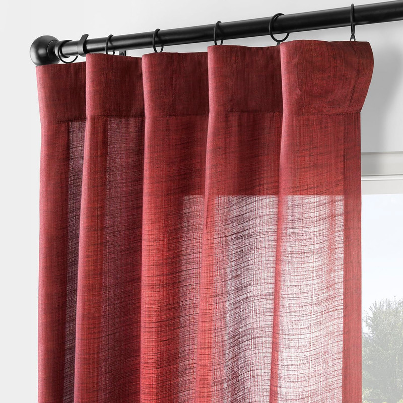 Rustic Red Linen Weave Light Filtering Curtains 96" Long - 2 Panels gallery