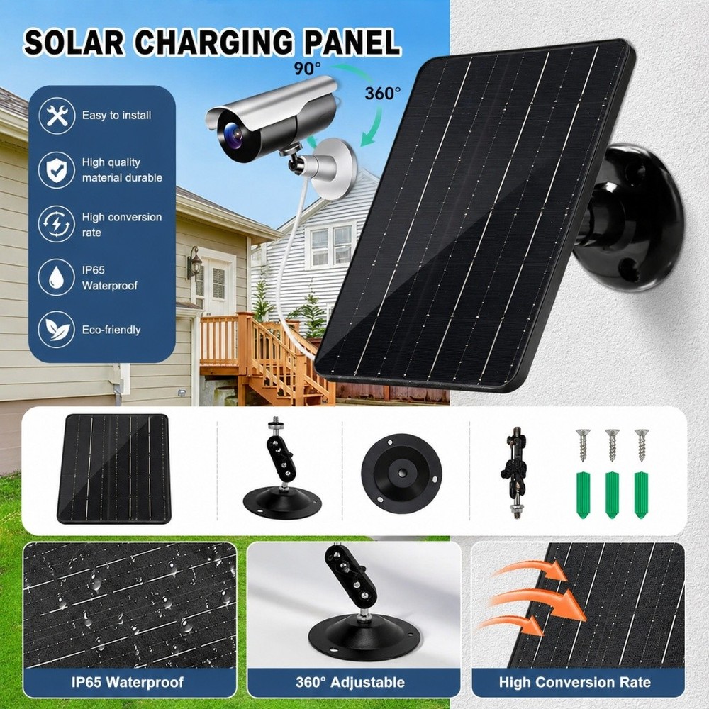 20W 5V USB C Solar Panel For Security Camera 360°Adjustable Mounting Waterproof