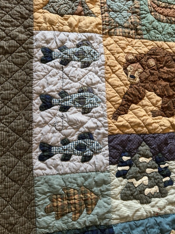 Patch Magic Quilt Patchwork "Camping Memories" Cabin Bear Canoe Cotton 58x47.5” gallery