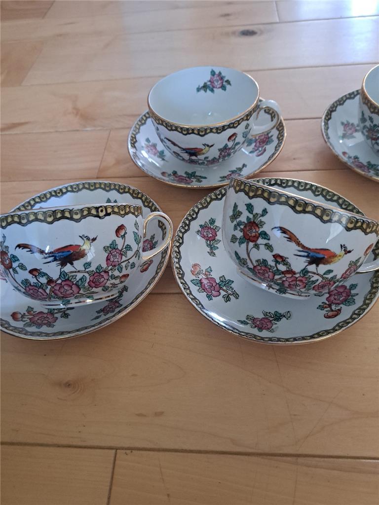 DEVON WARE OLD BOW STOKE ON TRENT FOUR TEA COFFEE CUPS AND FOUR SAUCERS gallery