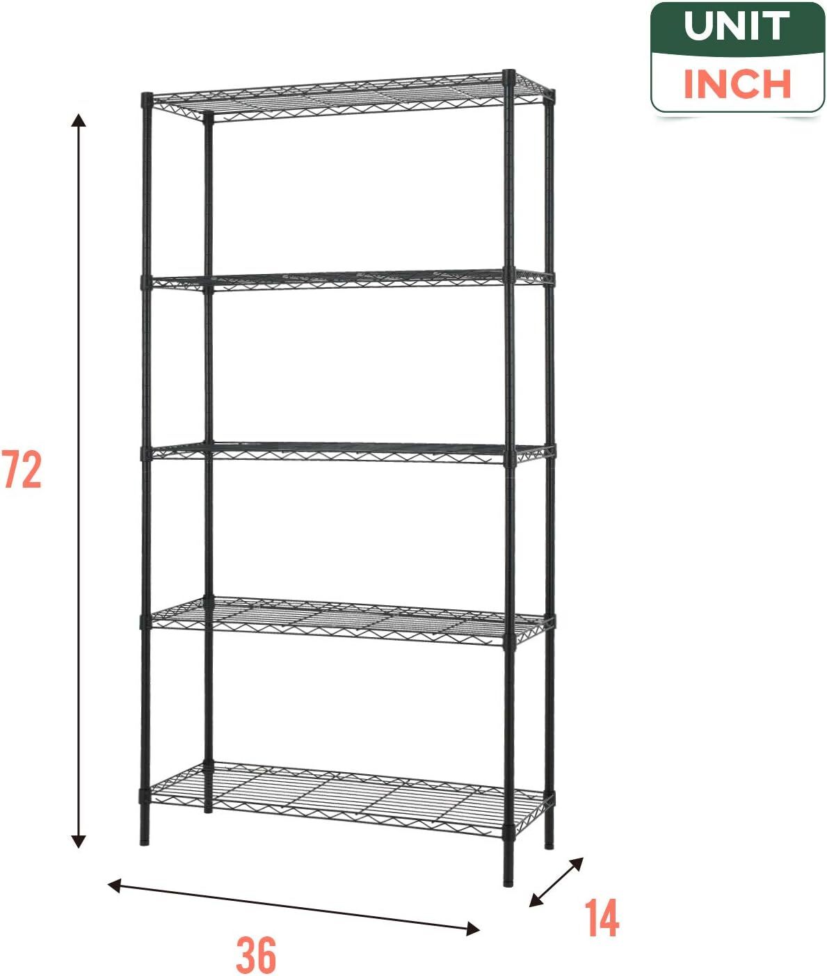 14"D×36"W×72"H Wire Shelving Unit Commercial Metal Shelf with 5 Tier Adjustable gallery