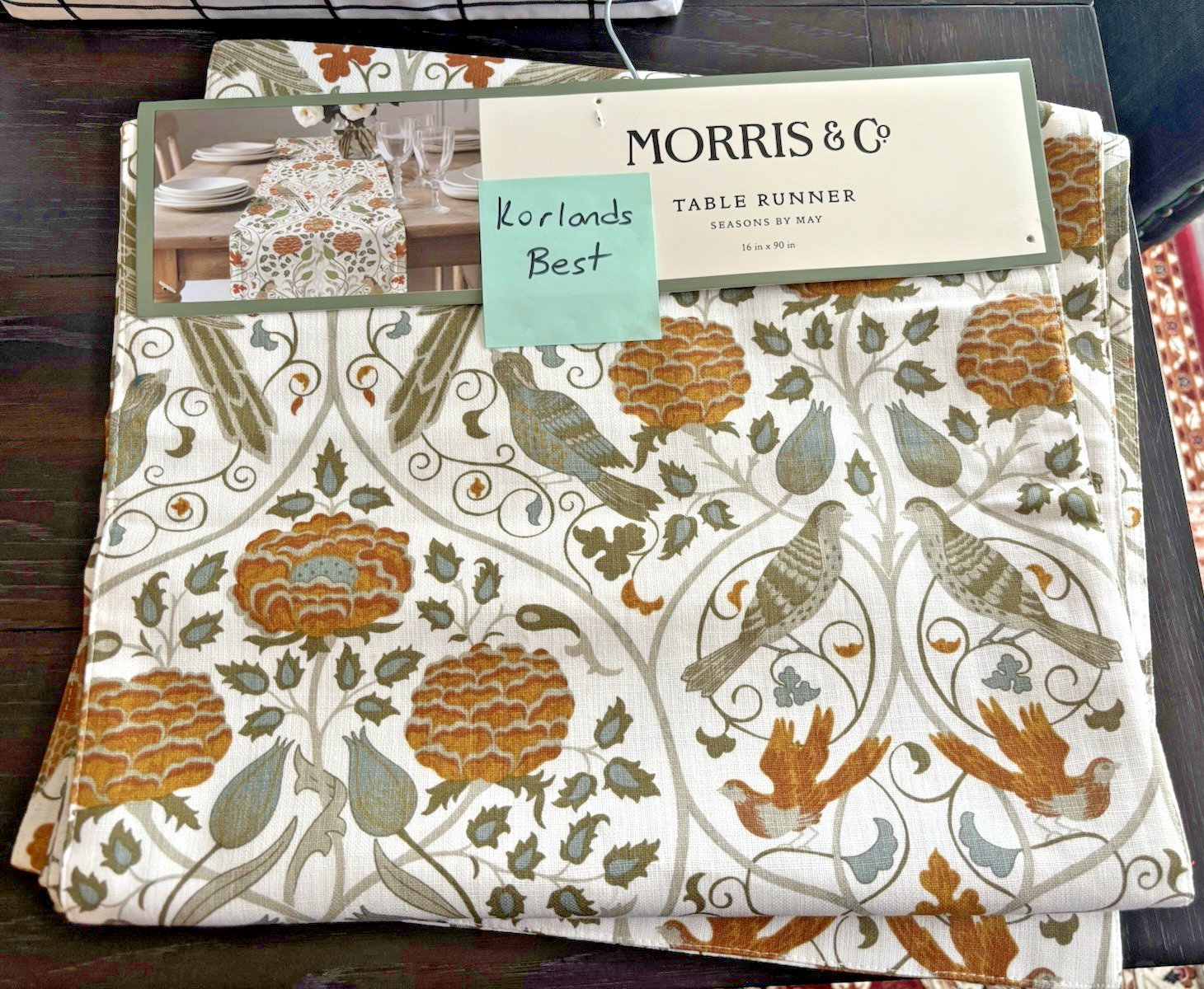 William Morris & Co Seasons By May Table Runner 16”x 90” Bird Flower Floral NEW gallery