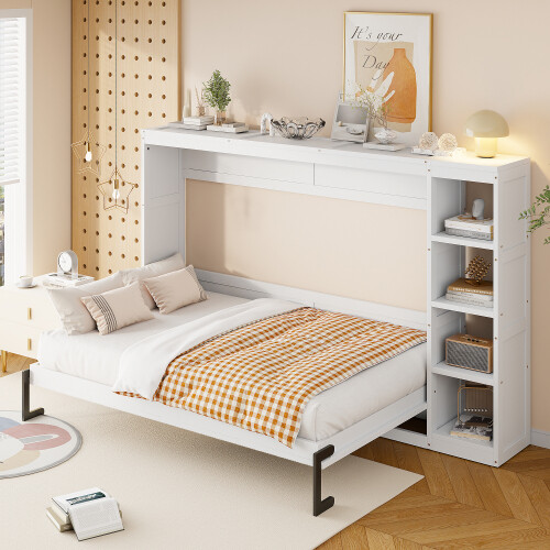Twin Full Size Murphy Bed Wall Bed w/ Storage Bookshelves Bedroom Sets Furniture gallery