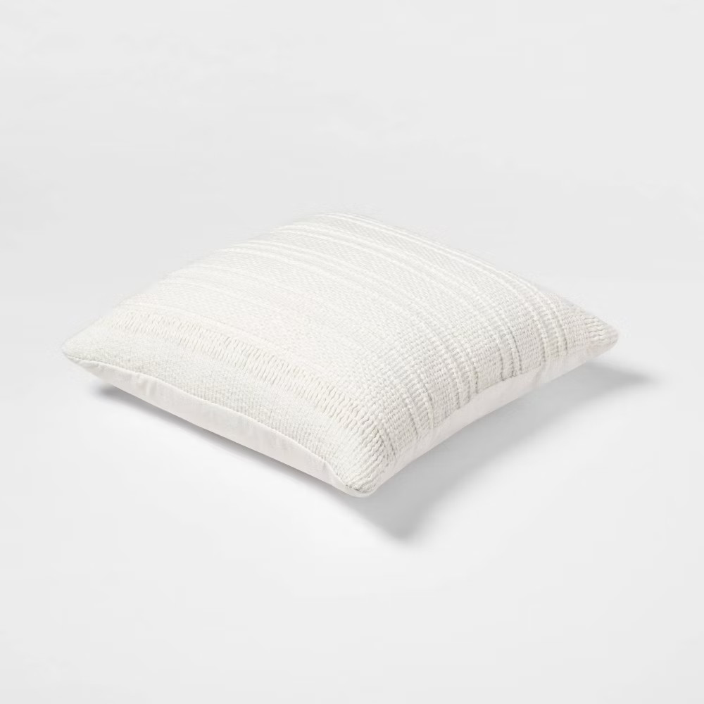 Oversized Textural Woven Square Throw Pillow Cream - Threshold gallery