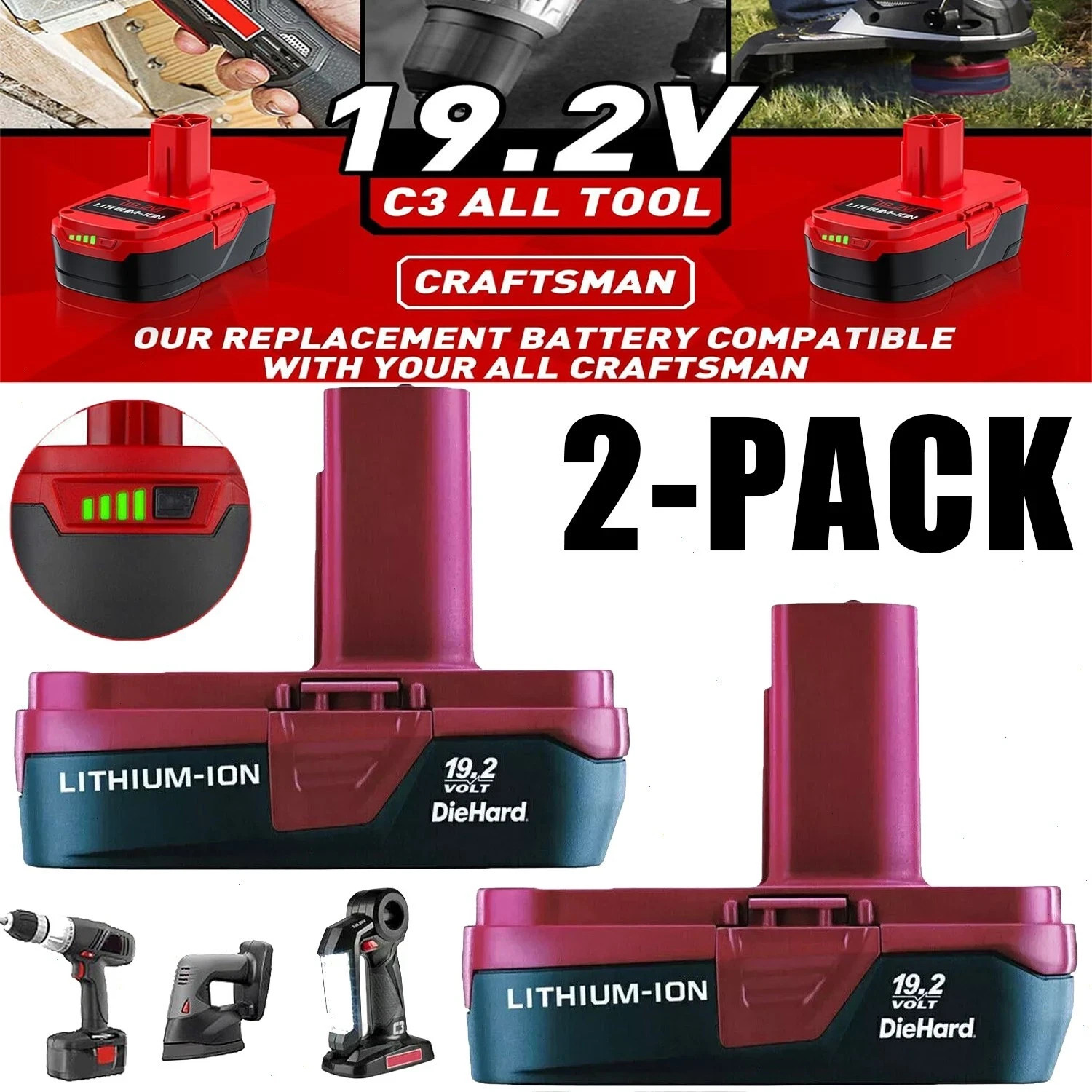 4000mAh 2-Pack C3 19.2V Lithium Battery for Craftsman 19.2 Volt Battery 1302790 gallery