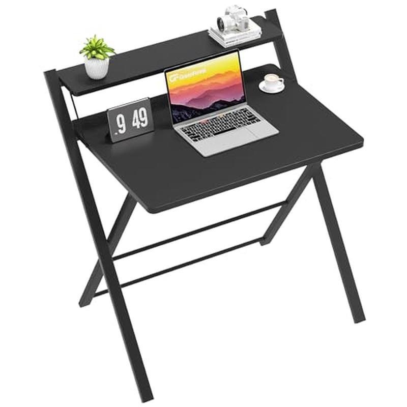 Folding Computer Desk Shelf Small Home Office Study Table Black Metal Legs New gallery