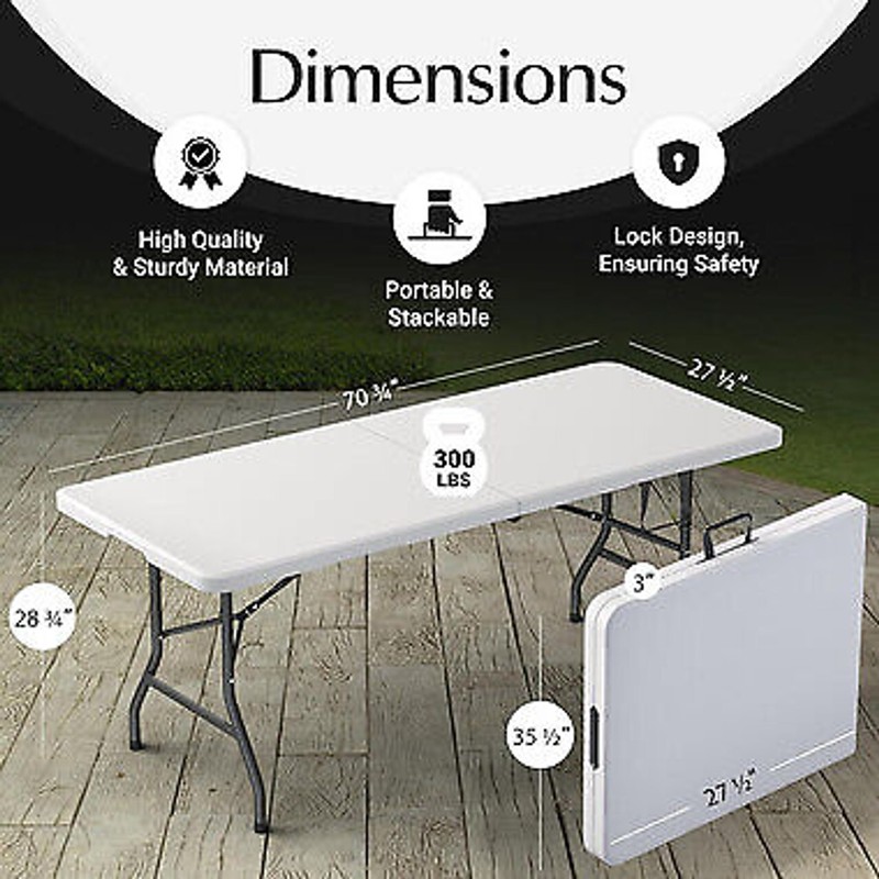 Used 6-Ft Plastic Folding Table - Ideal for Indoor/Outdoor Dining & Party Use gallery