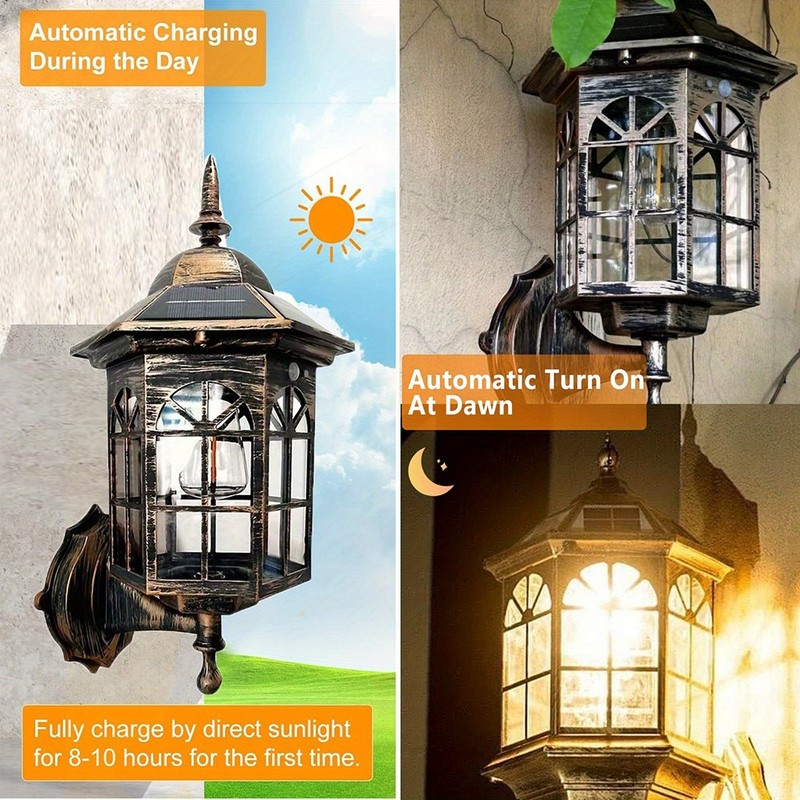 Solar Wall Lantern Lights 2 Pack Outdoor Waterproof LED Dusk to Dawn NEW gallery