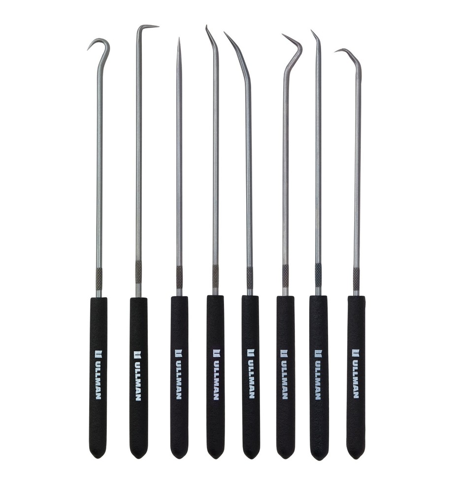 Ullman 8pc Hook Pick Set 9 in Long Straight Right Angle Complex USA MADE CHP8-L