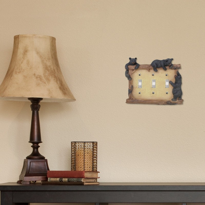 Bear Log Triple Electric Toggle Light Switch Cover Wall Plate Lodge Cabin Decor gallery