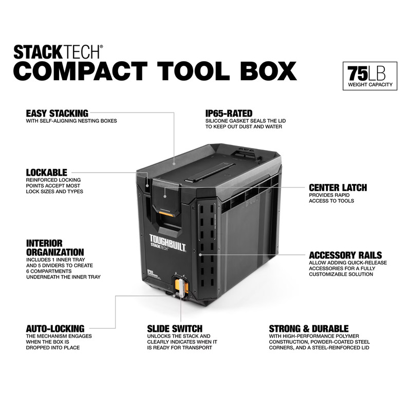 TOUGHBUILT STACKTECH Compact 10.4-in x 13.5-in x 16-in Plastic/Metal Tool Box gallery