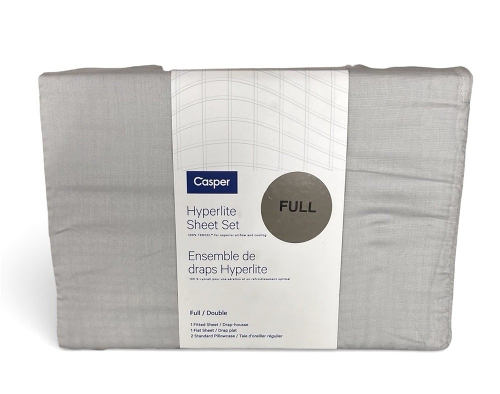 Casper Hyperlite 100% TENCEL Lyocell Cooling Weave GREY 4pc FULL Sheet Set NWT