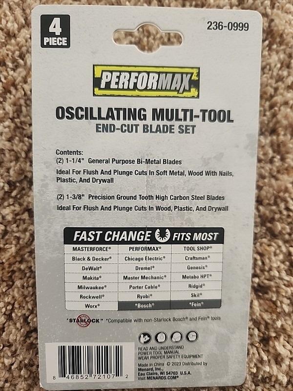 Performax Oscillating Multi-Tool End-Cut Blade 4 Piece Set Precision Cutting gallery