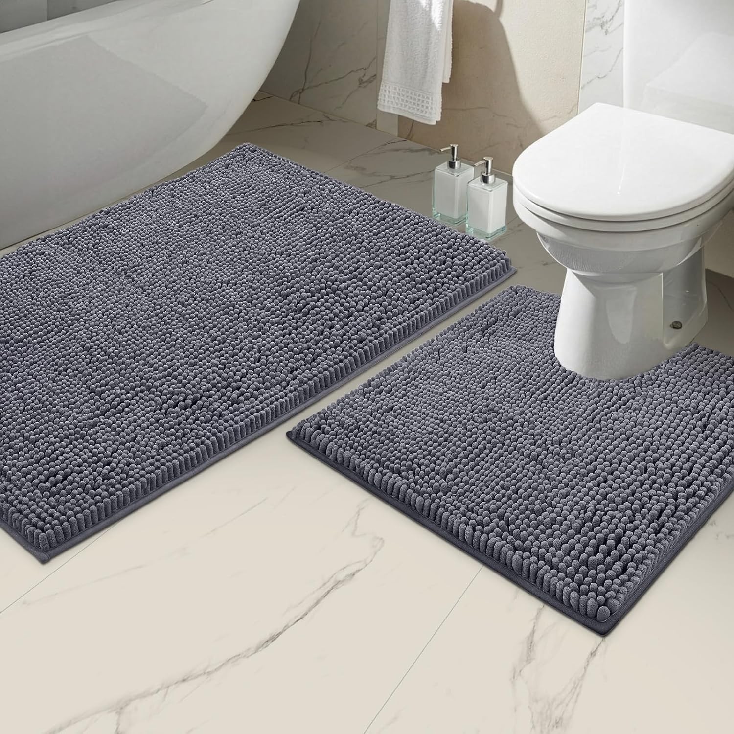 Bathroom Mats 2 Piece Set, Bathroom Rug Set, Soft Absorbent Chenille Bath Mat... gallery