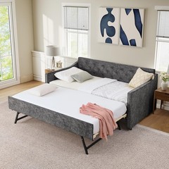 Twin Daybed with Pull Out Bed & USB Charging, Upholstered Daybed for Small Space