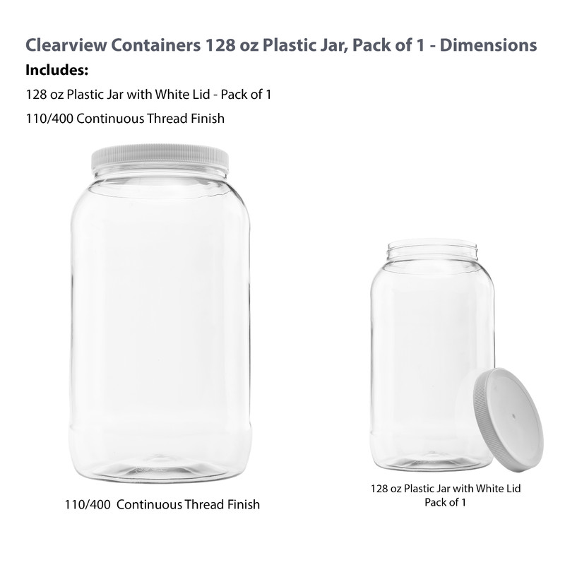 Clearview - 1 Pack - 128oz, 1 Gallon Plastic Jar w/ 110-400 White Leakproof Lid gallery
