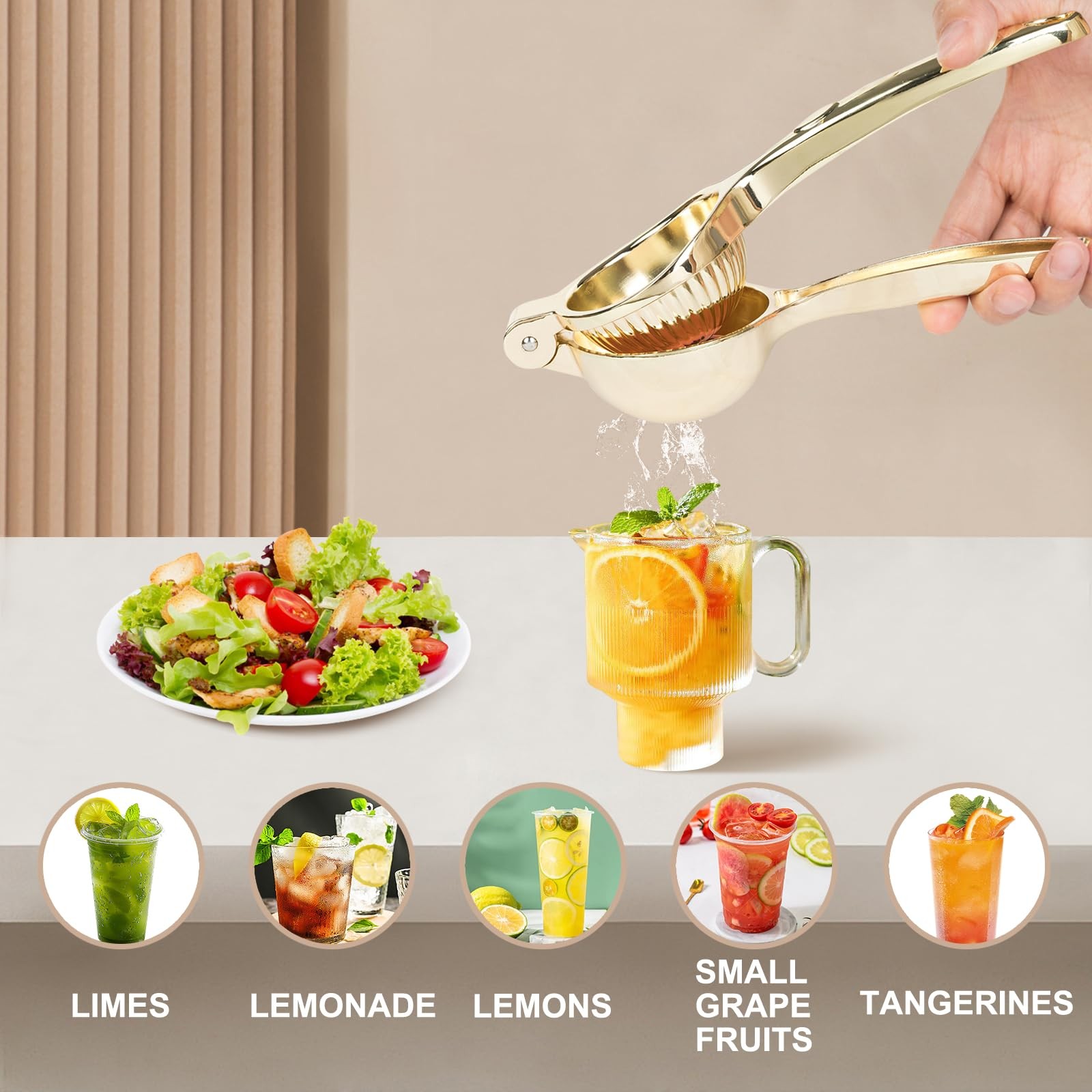 Manual Citrus Juicer, Threaded Groove Design for Lemons Limes Oranges, Gold gallery