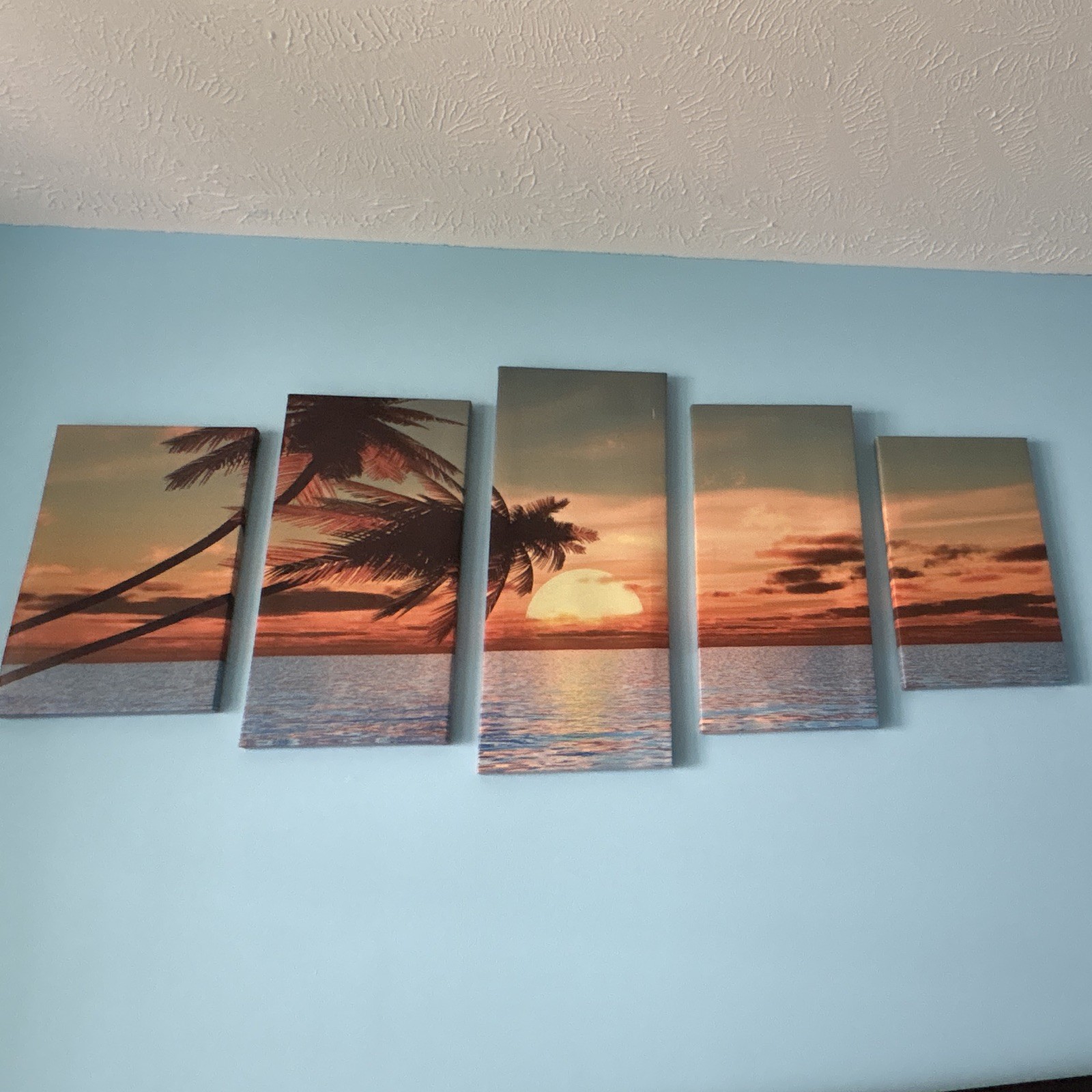 5-Panel Multi-Part Canvas Print Beach Ocean Palm Tree Sunset Seascape Wall Art gallery