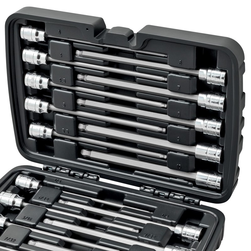 CARBYNE Extra Long Ball End Hex Bit Socket Set - 18 Piece - SAE & Metric gallery