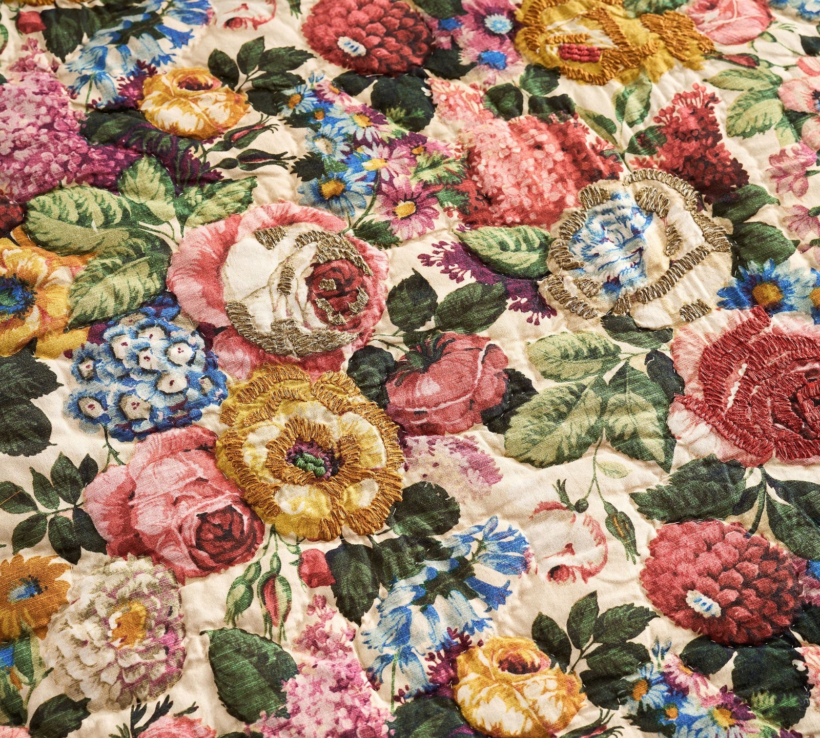 Pottery Barn Lorain Multi Floral Embroidered Reversible Quilted Standard Sham gallery