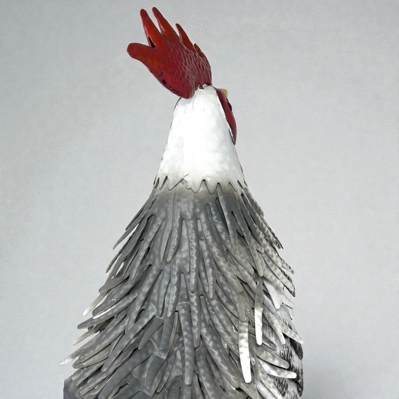 Country Rustic 21" Tall White Black & Grey Metal Rooster Chicken Yard Garden Art gallery