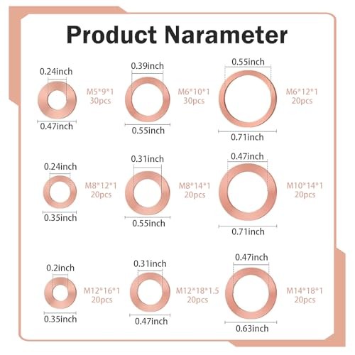 200 PCS Copper Crush Metric Washers Assortment Kit, Sealing Flat Ring Washer gallery