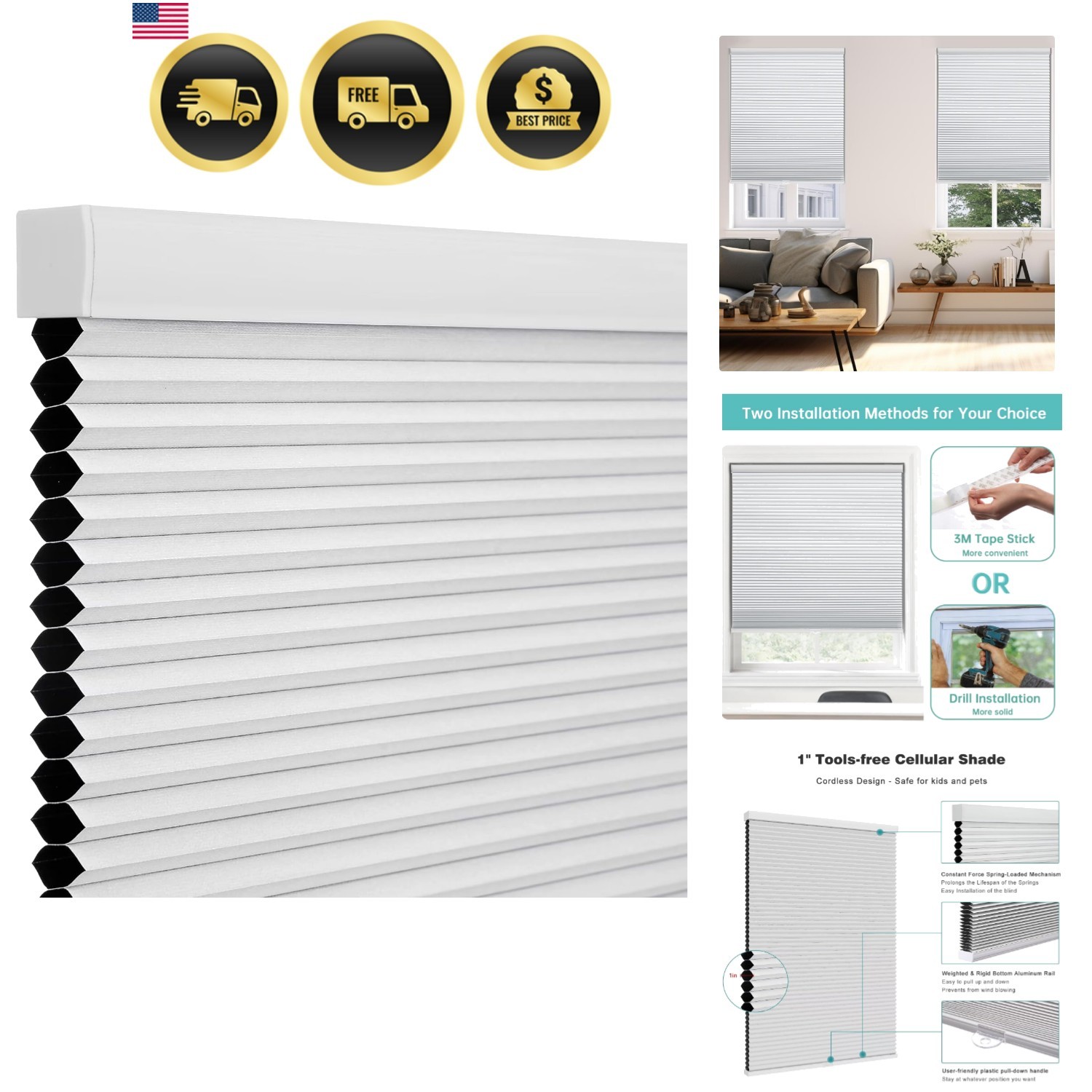 Blackout Cordless Cellular Shades for Windows,Honeycomb Blinds with Thermal I... gallery