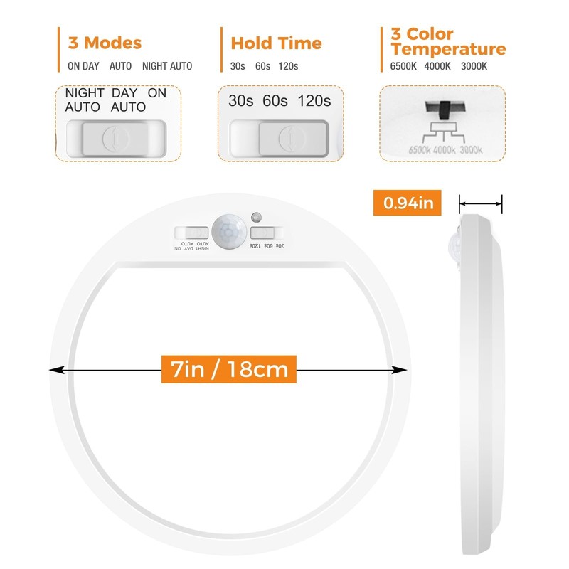 2-Pack Motion Sensor Ceiling Light 15W 1500LM, 3000K/4000K/6500K, Flush Mount fo gallery