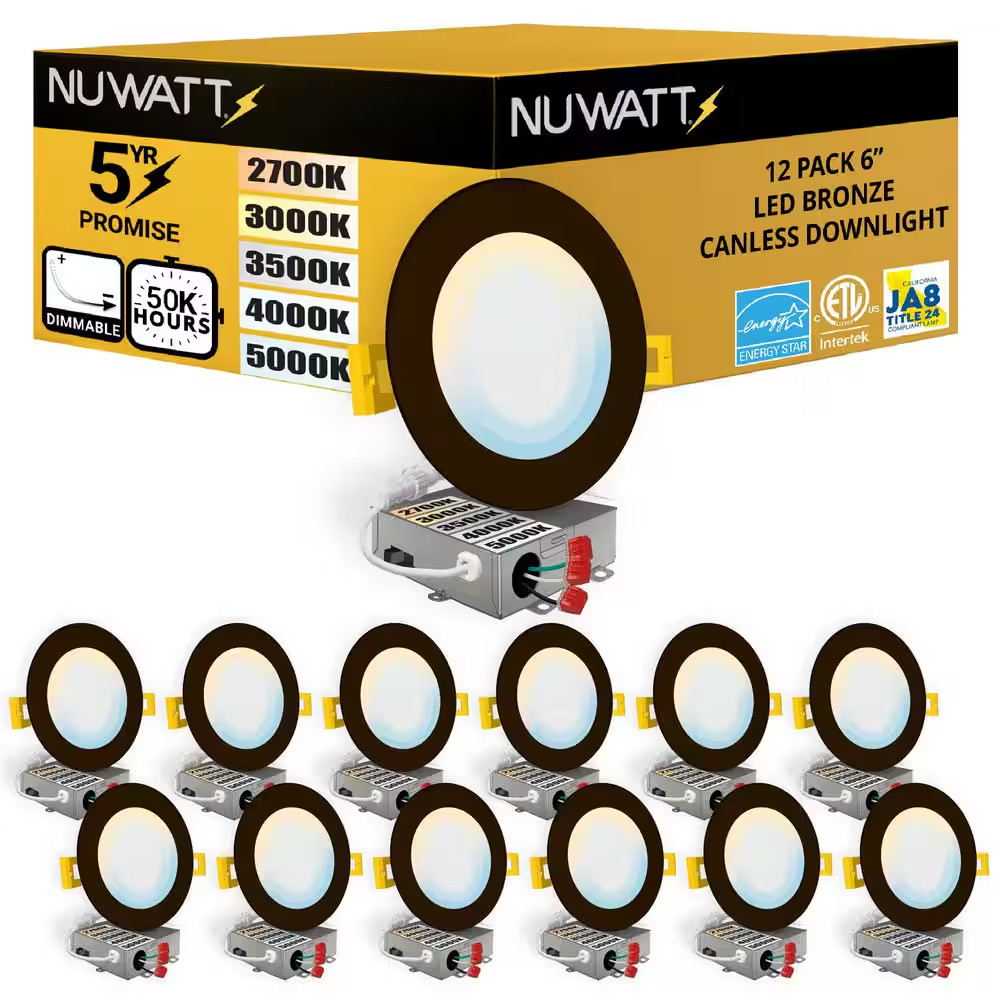 6 In. Bronze round Ultra Slim Canless Integrated LED Recessed Light Kit 5 CCT 27 gallery