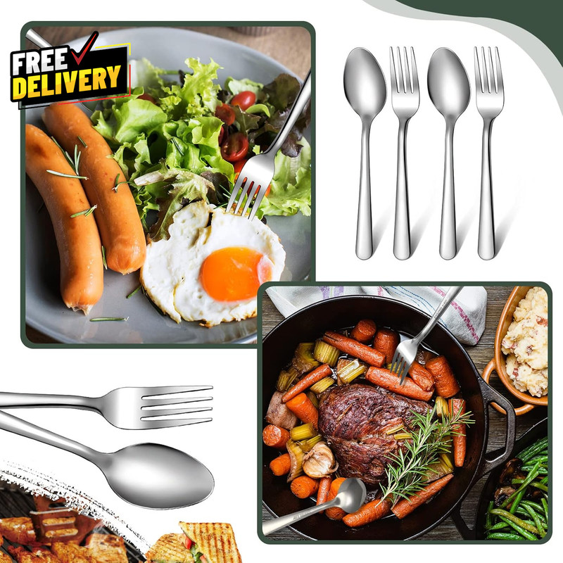 100Pcs Forks and Spoons Silverware Set Bulk Stainless Steel Flatware Cutlery Set gallery