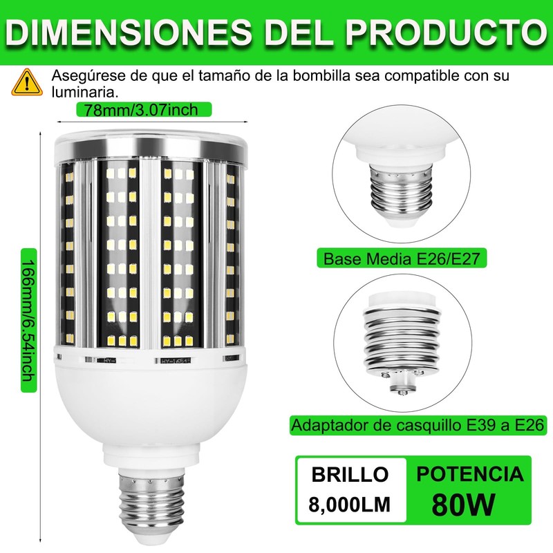 2 Pack 800W Equivalent Led Corn Light Bulb, 8000 Lumen 5000K Daylight White 8... gallery