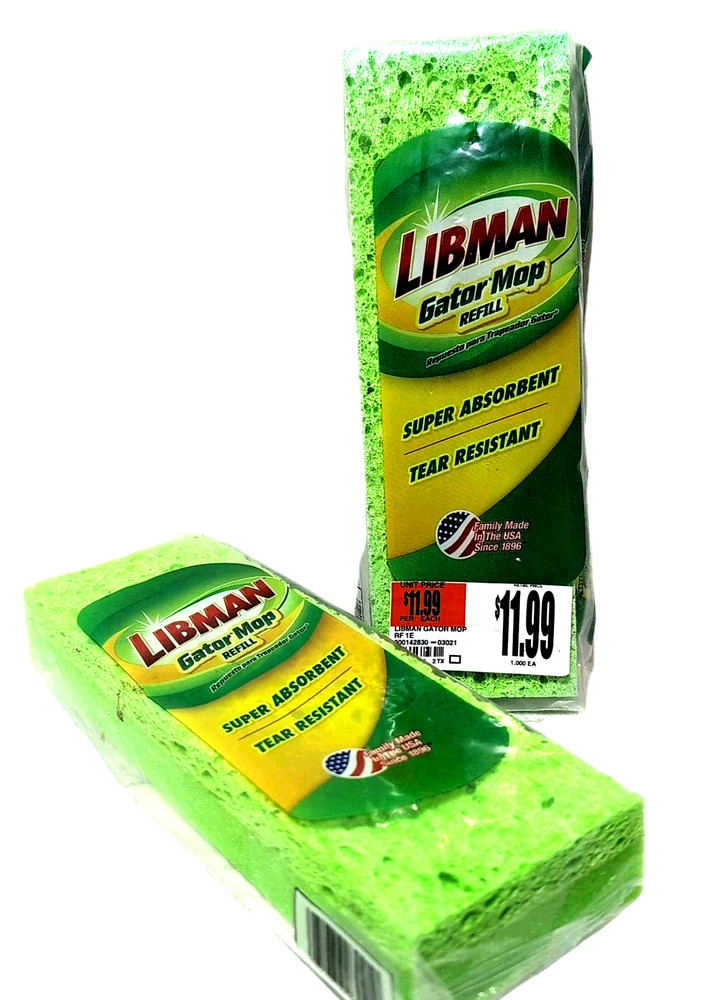 Libman Gator Sponge Mop Refill 3021 Standard 9" Tear Resistant Lot of 2 Refills