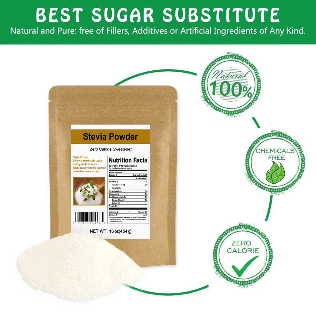 PURE STEVIA EXTRACT POWDER STEVIOSIDES NATURAL SWEETENER 0 Cal SUGAR SUBSTITUBES gallery