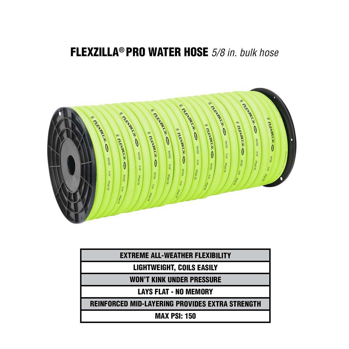 Legacy HFZW58250YW Flexzilla Pro Water Hose 5/8" x 250' ZillaGreen, Bulk on Spoo gallery