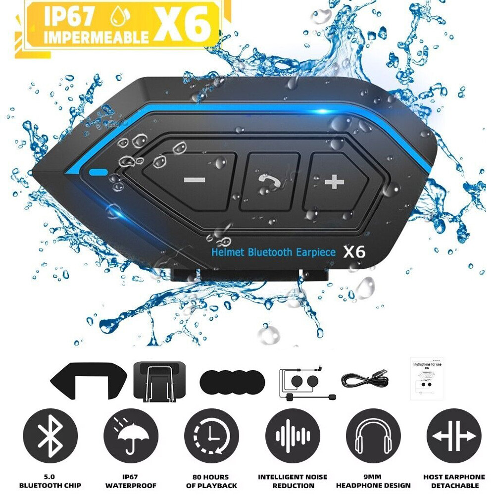 Bluetooth 5.0 Motorcycle Helmet Headset Wireless Motorbike Hands-free Waterproof