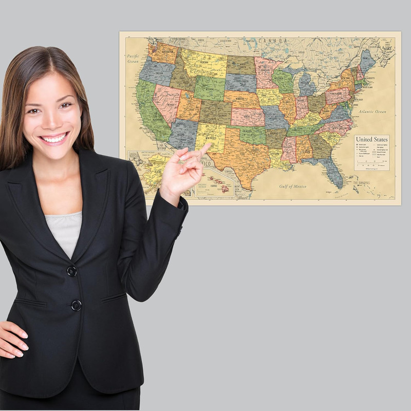 2 Pack - Laminated World Map & US Map Poster Set - Wall Chart Map of the World & gallery