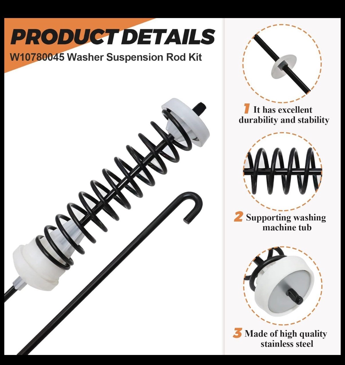 Beaquicy Washer Suspension Rods Kit 4 Pcs for Whirlpool/Kenmore gallery