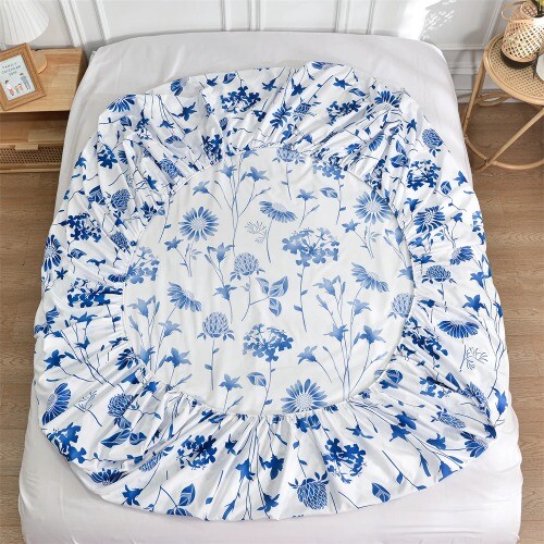 Fitted Bed Sheet with Elastic Flower Printed Bed Cover Printed Mattress Cover gallery