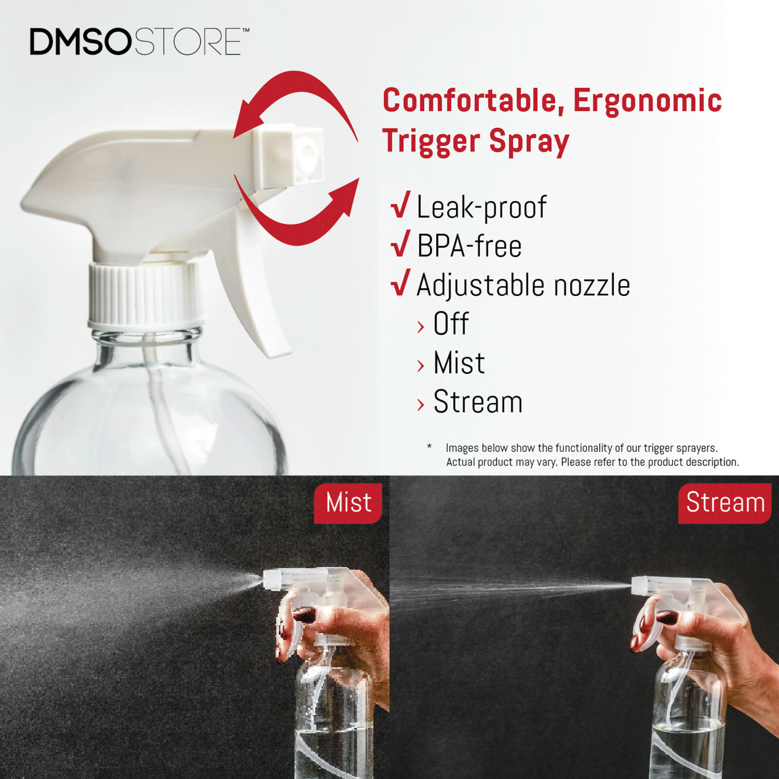 DMSOSTORE 8 oz. Glass Spray Bottles 2 Pack w/ White Trigger Sprayer, Adjustable gallery
