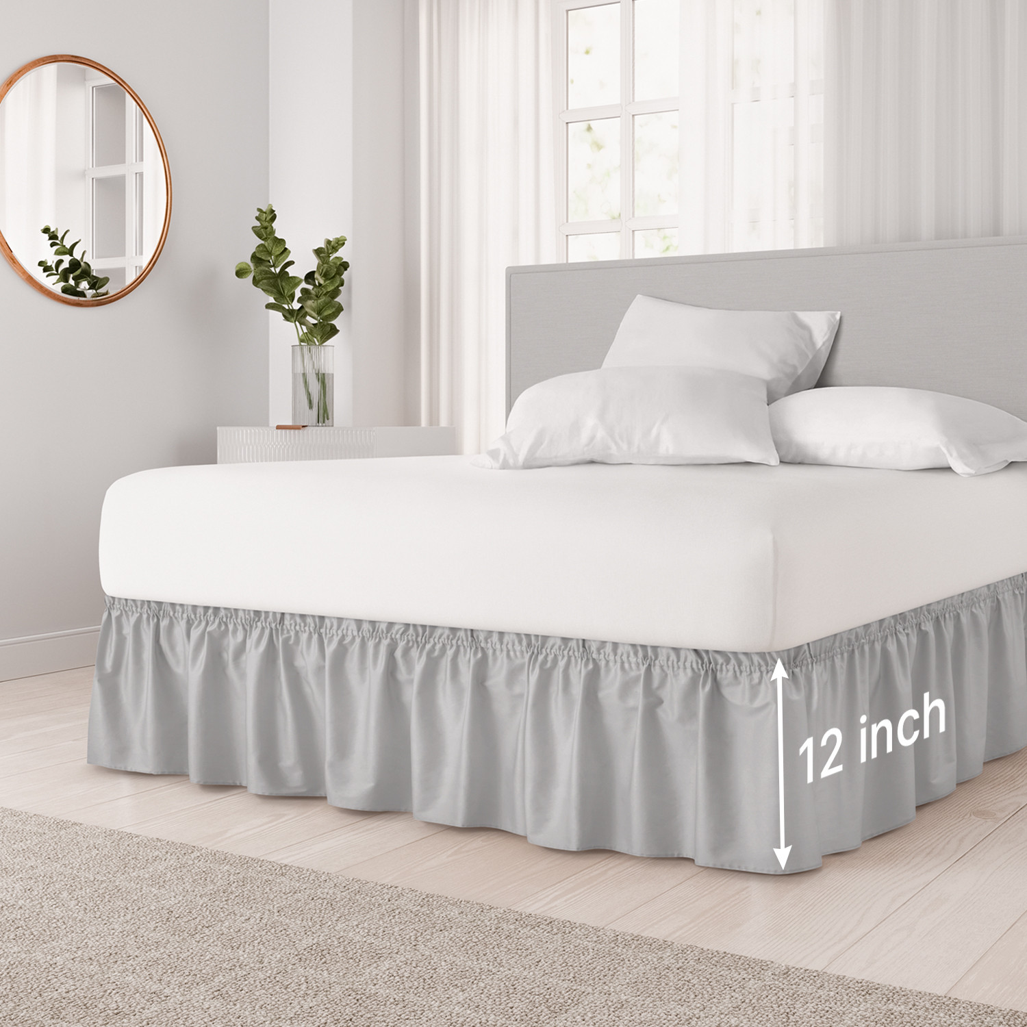 Wrap Around Dust Ruffle Bed Skirt, Easy Fit & Pleated 12" Drop by CGK Linens gallery