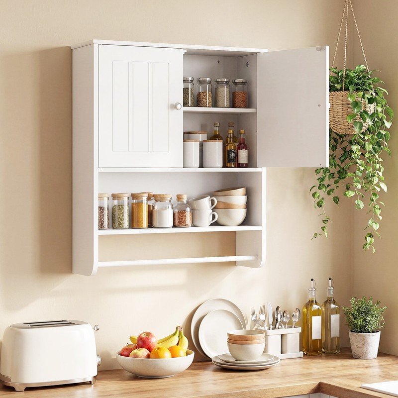 Bathroom Wall Cabinet, Wall Mounted Medicine Cabinet with Towel Bar & Shelf gallery