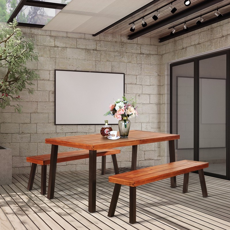 Rectangular Acacia Wood Dining Table Rustic Furniture Indoor &Outdoor gallery