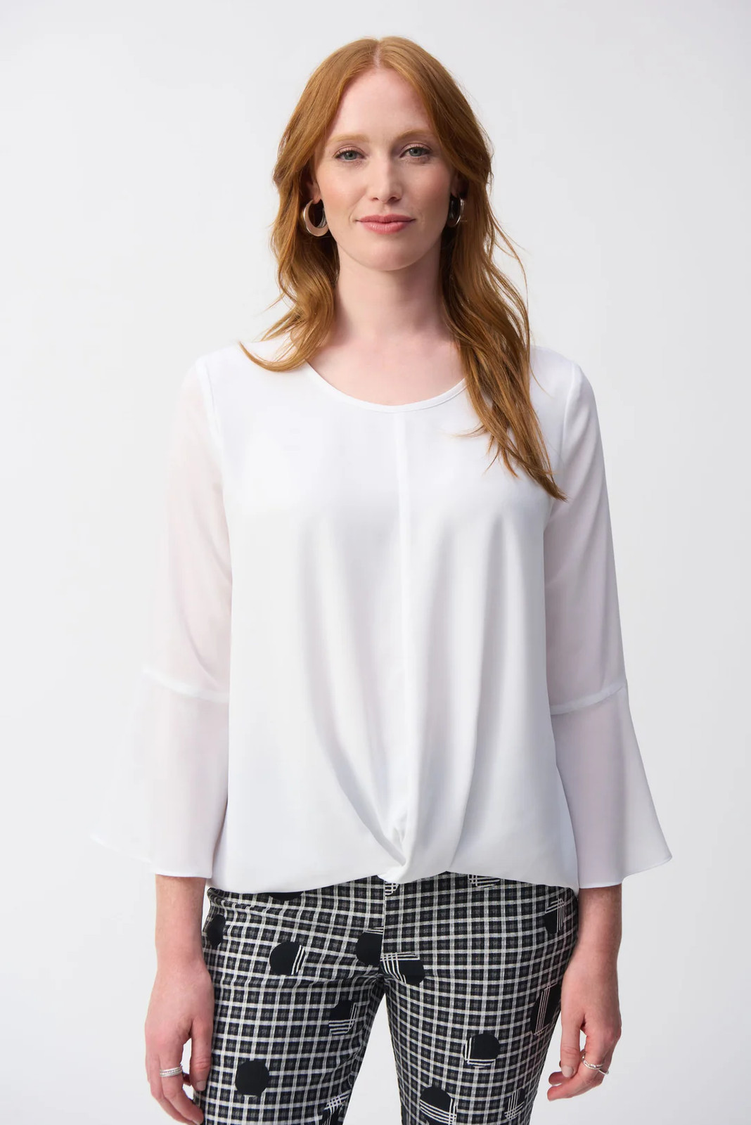 Joseph Ribkoff Crew Neck Hi-Low 3/4 Bell Sleeves Top 251062 gallery