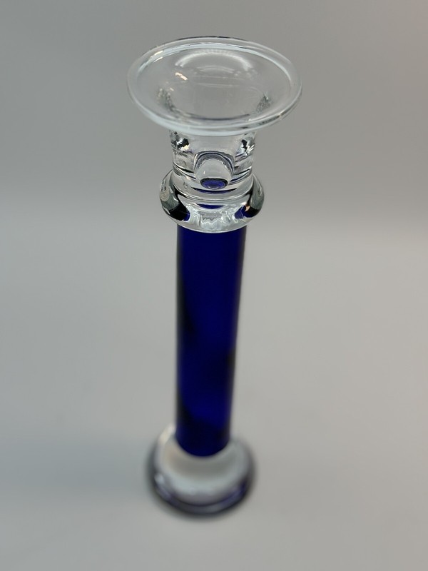 Crate & Barrel Candle Stick Holder Cobalt Blue Glass Taper 10 In. gallery