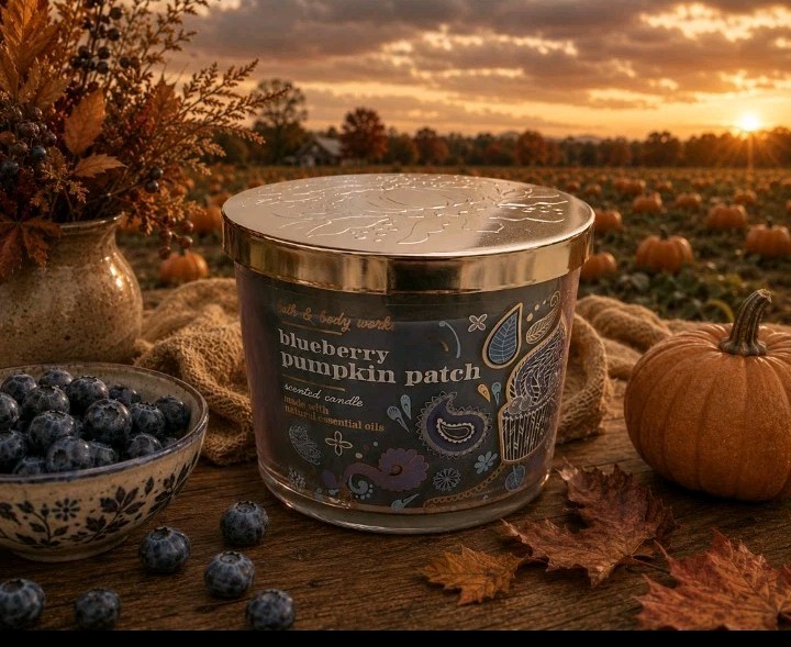 BLUEBERRY PUMPKIN PATCH BATH & BODY WORKS 3 WICK SCENTED LARGE CANDLE NEW