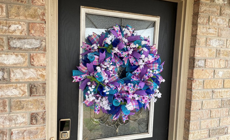 Summer Blues Purple Pink Spring Easter Deco Mesh Wreath Farmhouse Cottage Decor gallery